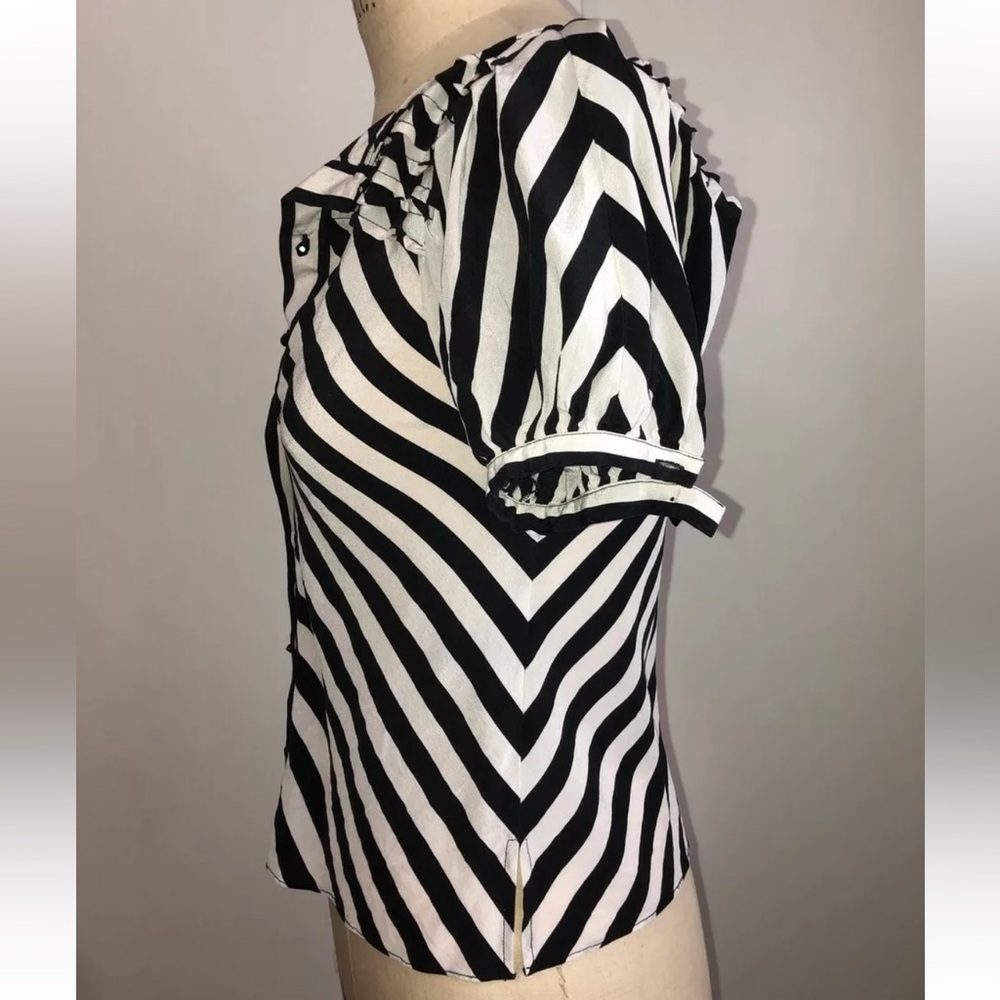 FENDI Y2K STRIPED SILK BUTTON FRONT BLOUSE CHEVRON STRIPE SILK - Picture 5 of 10